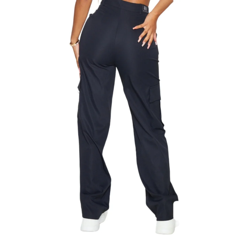 PrettyLittleThing Shape Black Buckle Detail Cargo Wide Leg Pants, Size 14 - Picture 2 of 16